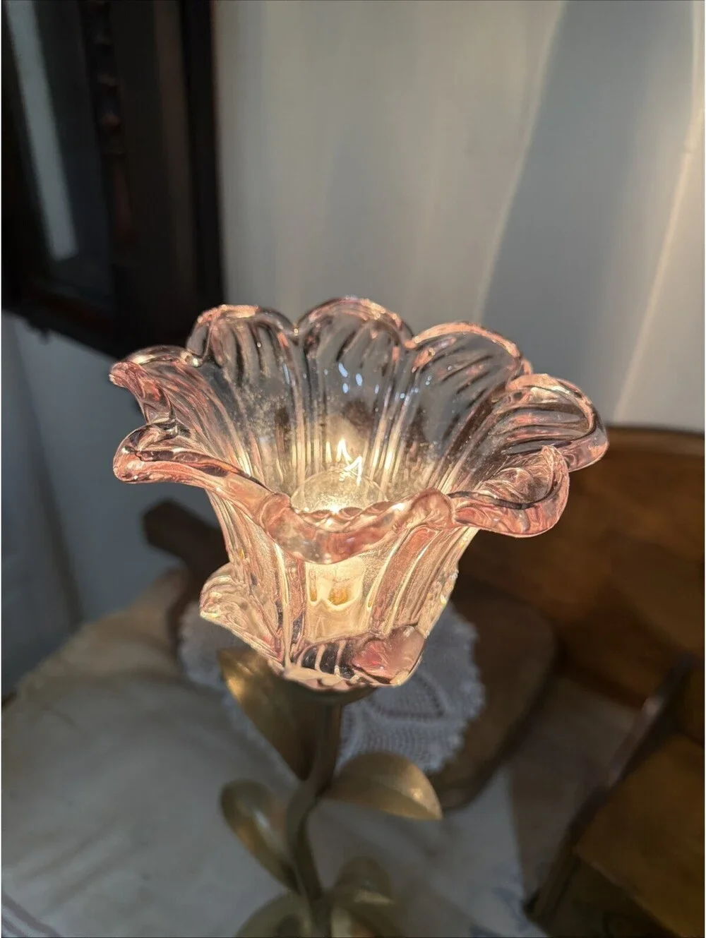 Karma Home Viral Gold Metal Pink Glass Retro Flower Fairy Lamp Tabletop Cottage